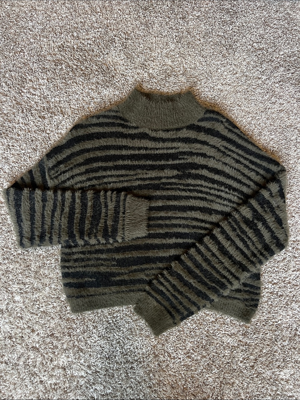 Jessica Simpson Olive Green and Black Striped Turtleneck Sweater